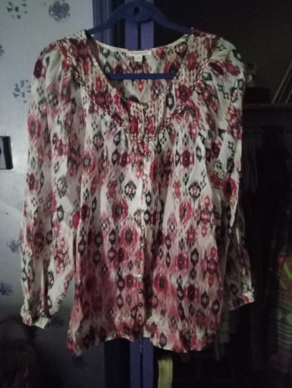Beachlunchlounge Multicolor Ikat-Print Peasant Sheer Top